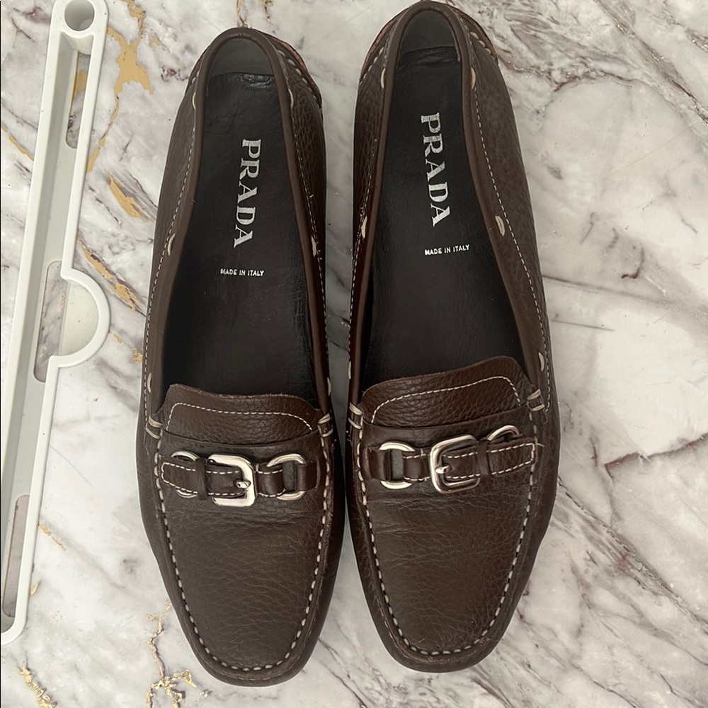 Prada Women's Dark Brown Leather Loafers